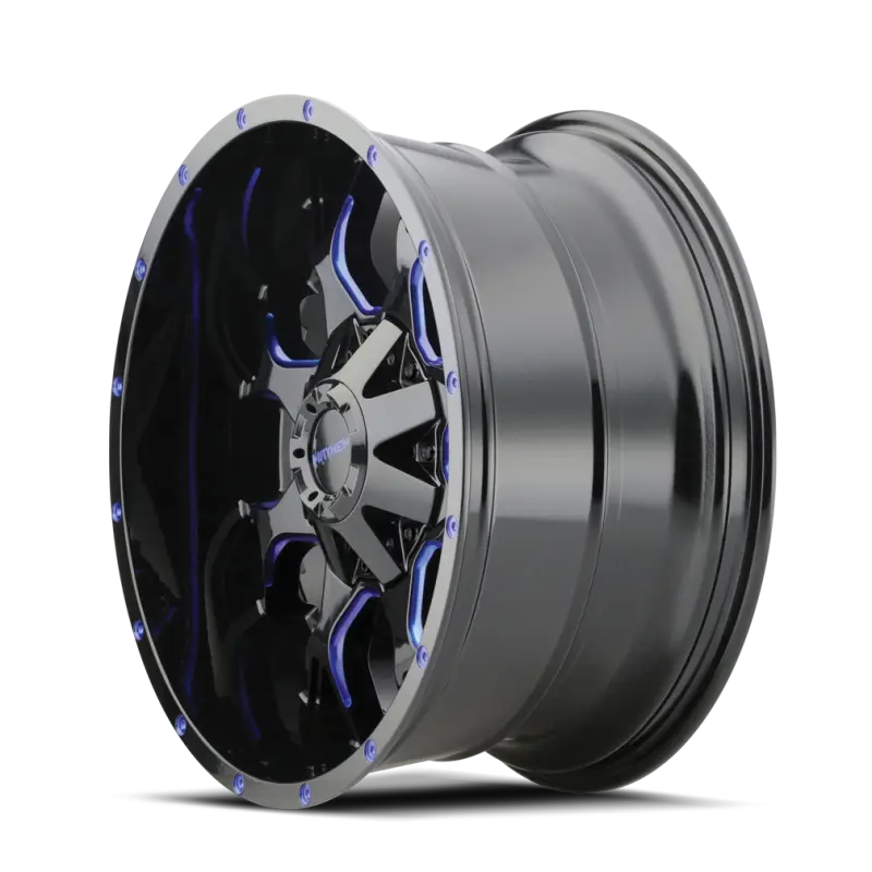 Mayhem 8015 Warrior 20x9 Black Prism Blue Wheel 6x135 BP 0mm Offset 106mm Hub
