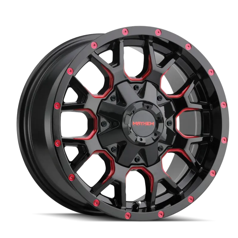 Mayhem 8015 Warrior 20x9 Black Prism Red Wheel 6x135 BP 18mm Offset 106mm Hub