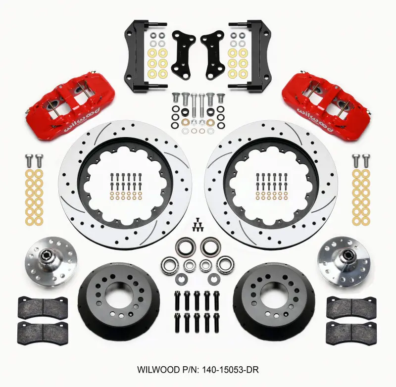Wilwood AERO6 Front Hub Brake Kit 15.00 Drilled Red 67-69 Camaro 64-72 Nova Chevelle