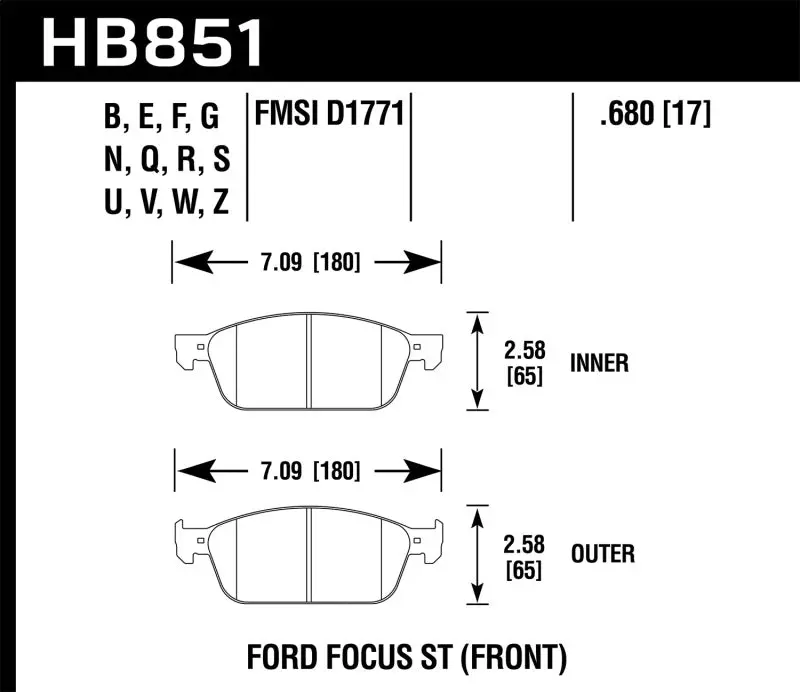 Hawk 15-16 Ford Focus ST HPS 5.0 Front Brake Pads Hawk Performance