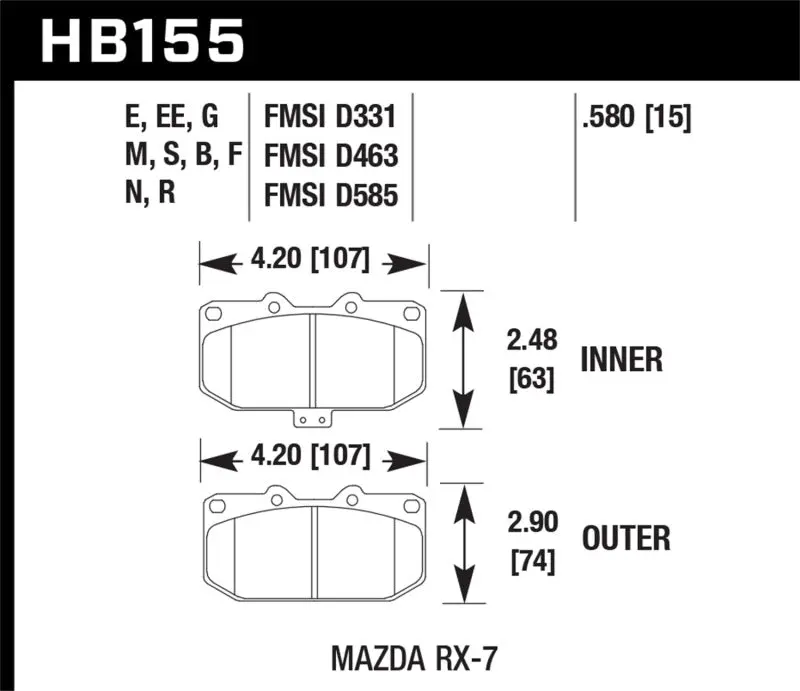 Hawk HPS 5.0 Front Brake Pads 1990 Mazda RX-7 GXL Electronic Adjust Suspension Hawk Performance