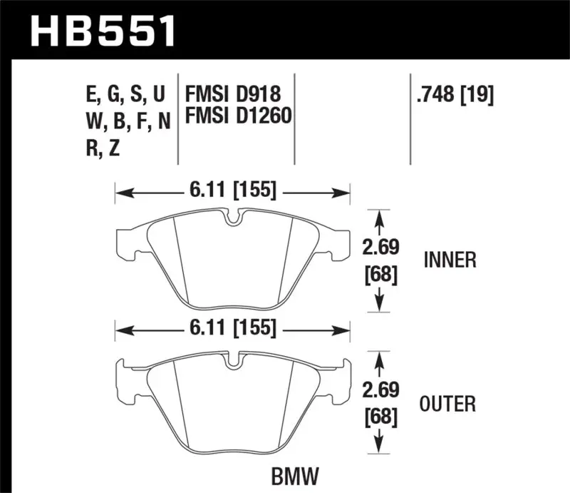 Hawk HPS Street Front Brake Pads 07-09 BMW 335d 335i 335xi 08-09 328i M3 Hawk Performance