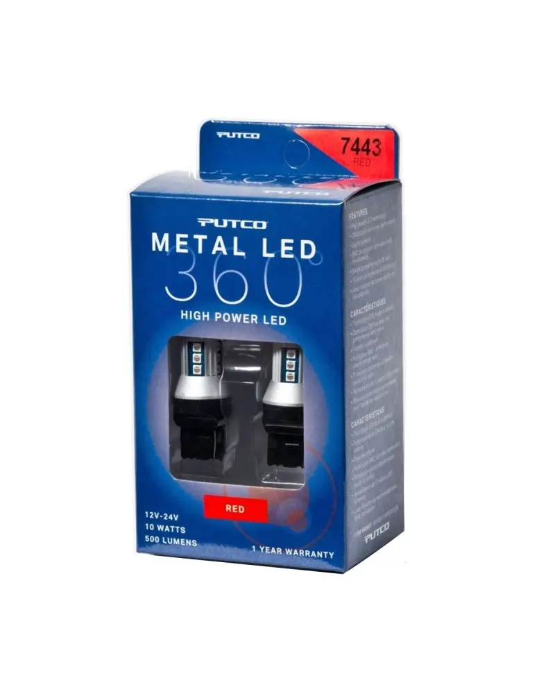 Putco 7443 Red Metal 360 LED Bulb Tail Lights or Stop Lights