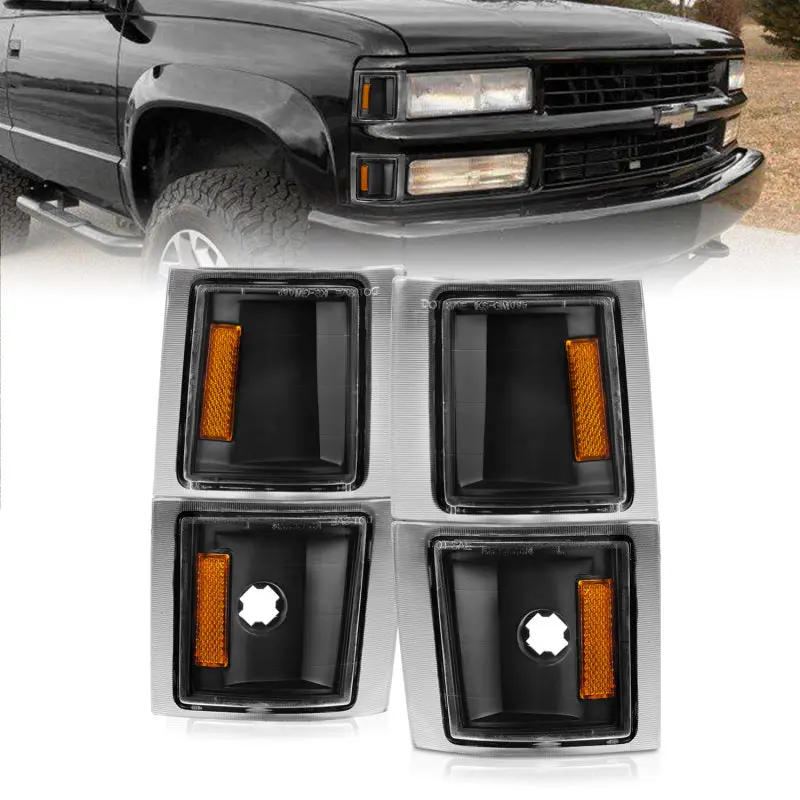 ANZO Black Housing Clear Lens w Amber Reflector Corner Lights 1994-1998 Chevrolet Blazer