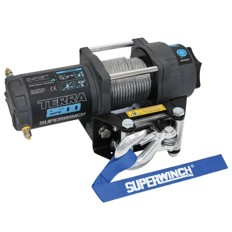 Superwinch Terra 2500 2500 LBS 12V DC Winch 3/16in x 40ft Steel Rope Gray Wrinkle