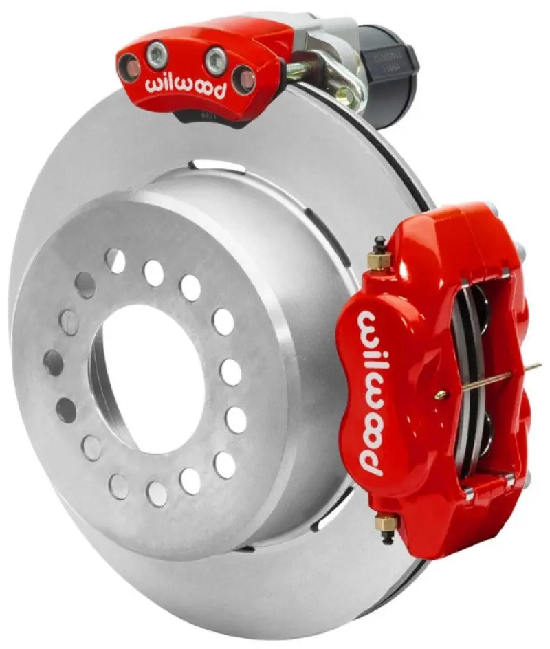 Wilwood Dynalite Rear Electronic Parking Brake Kit Red Caliper Plain Rotor
