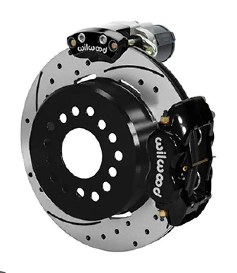 Wilwood Dynalite Rear Electronic Parking Brake Kit Black Caliper SRP Drilled Slotted Rotor