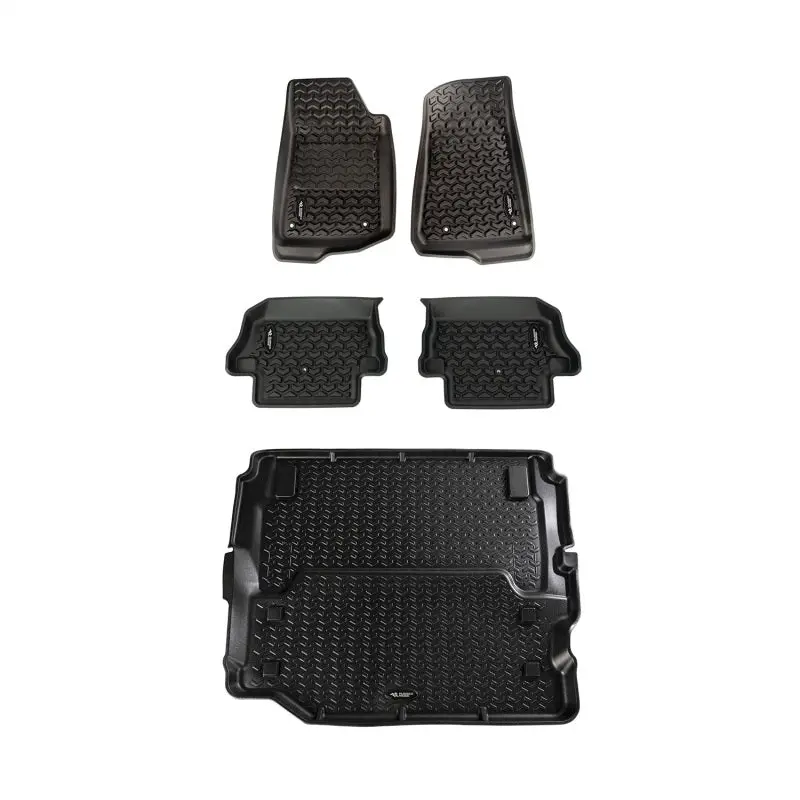 Rugged Ridge Floor Liner Kit Black Front Rear Full Cargo 2018-2020 Jeep Wrangler JL 2 Door