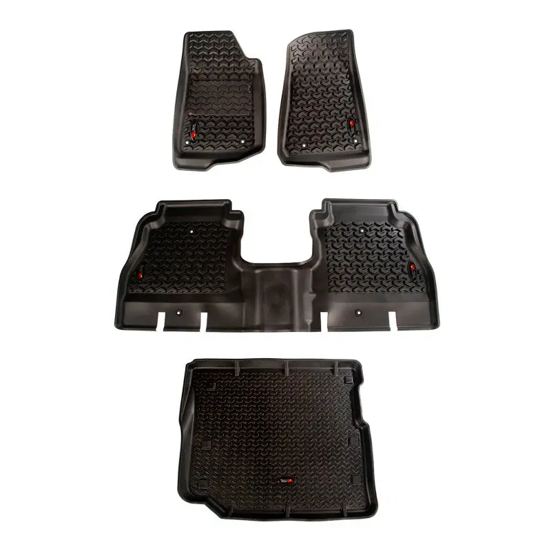 Rugged Ridge Floor Liner Set Front Rear Cargo Black 2018-2021 Jeep Wrangler JL 4 Door Excluding 4XE Models