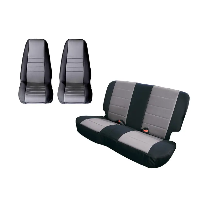 Rugged Ridge Seat Cover Kit Black Gray 80-90 Jeep CJ YJ Front and Rear Set