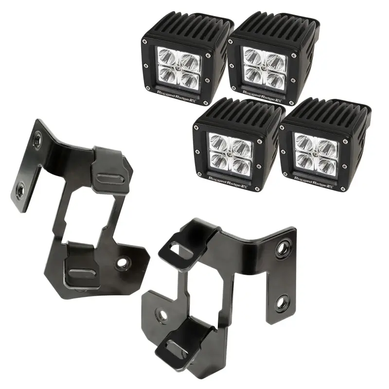 Rugged Ridge 07-18 Jeep Wrangler JK Semi-Gloss Black Square -Pillar LED Light Mount Kit