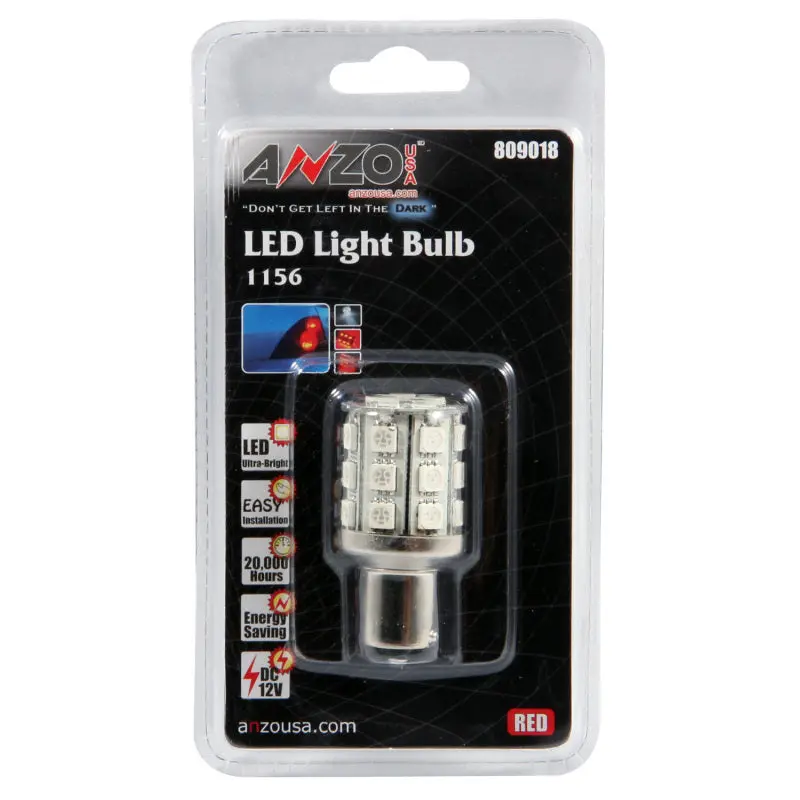 ANZO 1156 LED Bulbs Red 24 LEDs 2in Tall Universal Fit
