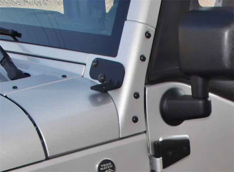 Rampage 2007-2018 Jeep Wrangler JK Windshield Hinge Light Bracket Black Mount
