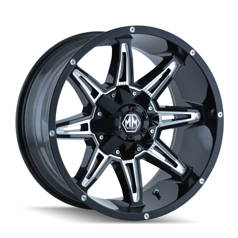 Mayhem 8090 Rampage 18x9 Black Wheel 8x180 Bolt Pattern 18mm Offset 124.1mm Hub Milled Spokes