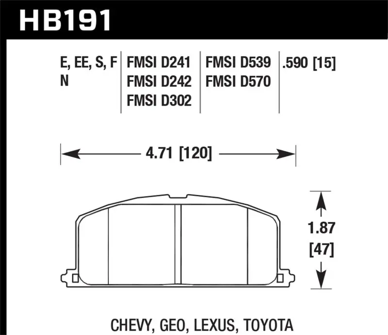 Hawk 86-88 Chevy Nova Geo Prizm Toyota Race Front Brake Pads Competition Use Hawk Performance