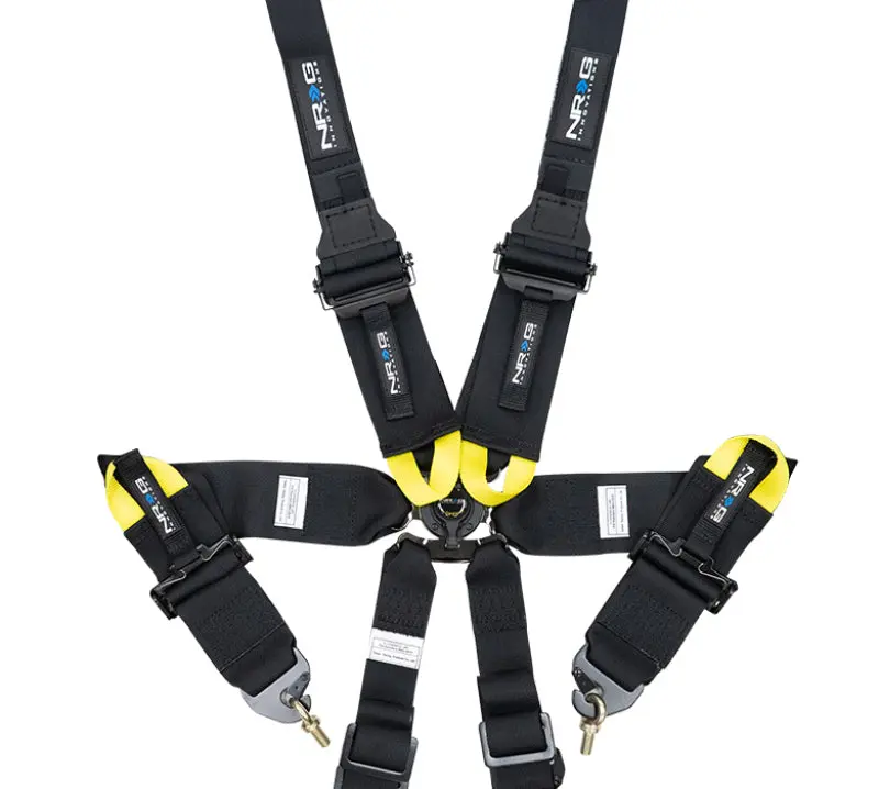 NRG FIA 6 Point 2 Inch Shoulder Belt HANS Device Rotary Cam Lock Buckle 3 Inch Waist Belt Black