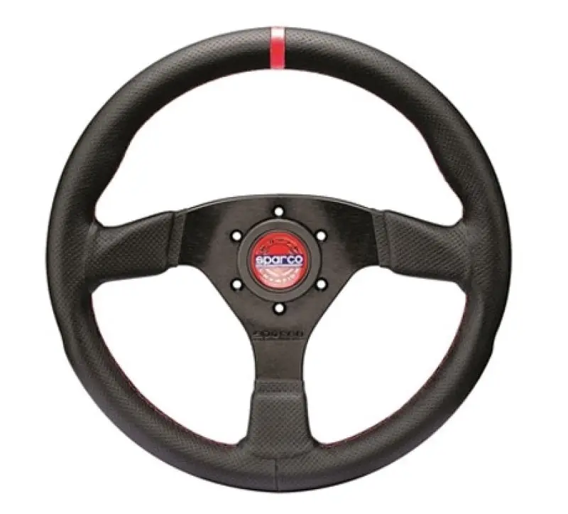 Sparco R383 Champion Black Leather Steering Wheel Red Stitching