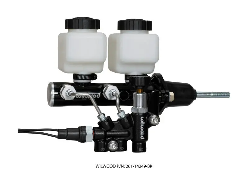 Wilwood Tandem Remote Master Cylinder Kit Left Hand Bracket and Prop Valve 7/8in Bore Black Pushrod