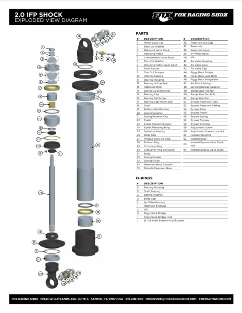 Fox O-Ring Seal Eyelet Reducer Shock Absorber Parts