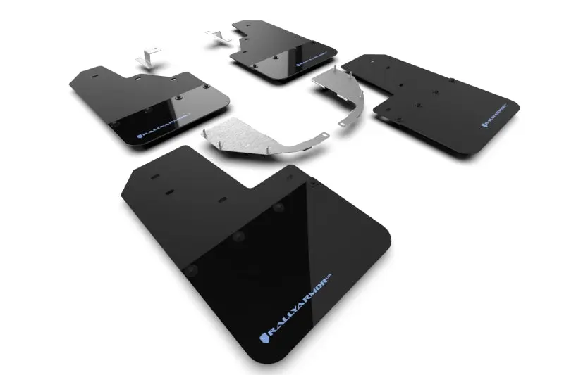 Rally Armor Black Mud Flaps Area Blue Logo 2021-2024 Ford Bronco Steel Bumper No Raptor Sport No RR RB