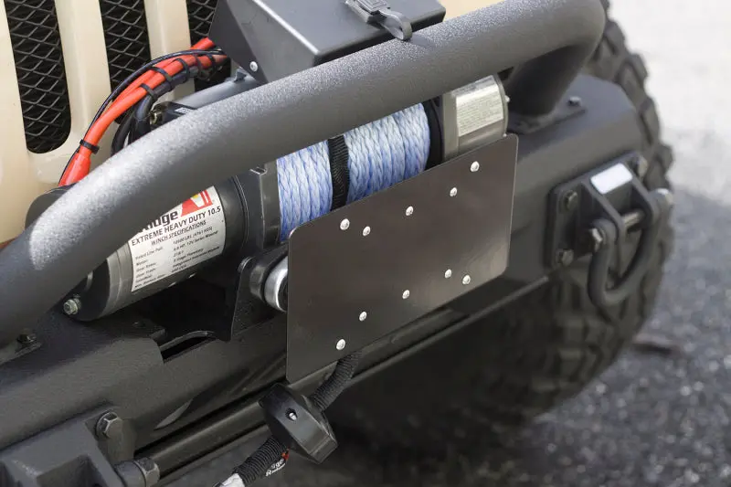 Rugged Ridge Front Hawse Fairlead License Plate Mounting Bracket - Off-Road Legal Compliance