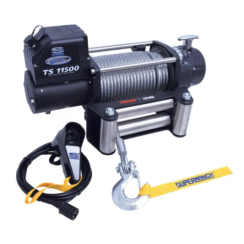 Superwinch Tiger Shark 11500 Winch 12V DC 11500 LBS 3/8in x 84ft Steel Rope Off-Road Recovery